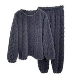 DERMEARNE 1 Set Winter Pajamas Warm Plush 2-Piece Sleepwear Set Stylish Comfortable Pullover And Pants for Autumn Winter