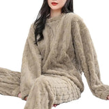 DERMEARNE 1 Set Winter Pajamas Warm Plush 2-Piece Sleepwear Set Stylish Comfortable Pullover And Pants for Autumn Winter