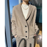DERMEARNE 100% Wool Ladies Winter Sweater Thickening Cardigan Ladies V-neck Long Sleeve Jacket And Knitted Women Knit Cardigan Sweater