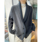 DERMEARNE 100% Wool Ladies Winter Sweater Thickening Cardigan Ladies V-neck Long Sleeve Jacket And Knitted Women Knit Cardigan Sweater