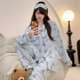 DERMEARNE 150kg Plus Size Silk Satin Pajamas Set Women 5XL Autumn Long Sleeve Sleepwear Soft Button Down Loungewear Loose Home Clothes