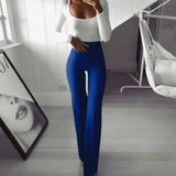 Dermearne  Spring Autumn Elegant Female Women's Palazzo Flared Wide Legs Pants High Waist Office Ladies Solid Career Long Trousers
