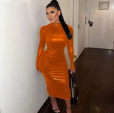 DERMEARNE 2024 Autumn Sexy Hipster O-neck PU Leather Dress Women Fashion Streetwear Long Sleeve Party Dresses Female Bodycon Dress Robe