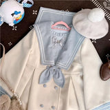 DERMEARNE 2024 Japanese Girl Sweet Style Patchwork Woolen Coat Cute Woolen Jacket Winter Female Cashmere