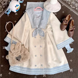 DERMEARNE 2024 Japanese Girl Sweet Style Patchwork Woolen Coat Cute Woolen Jacket Winter Female Cashmere