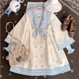 DERMEARNE 2024 Japanese Girl Sweet Style Patchwork Woolen Coat Cute Woolen Jacket Winter Female Cashmere