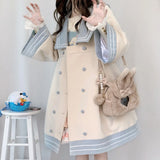 DERMEARNE 2024 Japanese Girl Sweet Style Patchwork Woolen Coat Cute Woolen Jacket Winter Female Cashmere