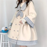 DERMEARNE 2024 Japanese Girl Sweet Style Patchwork Woolen Coat Cute Woolen Jacket Winter Female Cashmere