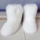 Dermearne New y2k Women's Winter Snow Boots Outdoor Luxury Furry Faux Fox Fur New Fashion Boots WomanPlush Warm Platform Shoes Bottes