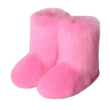 Dermearne New y2k Women's Winter Snow Boots Outdoor Luxury Furry Faux Fox Fur New Fashion Boots WomanPlush Warm Platform Shoes Bottes