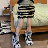Dermearne New y2k Women's Winter Snow Boots Outdoor Luxury Furry Faux Fox Fur New Fashion Boots WomanPlush Warm Platform Shoes Bottes