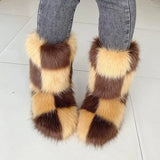 Dermearne New y2k Women's Winter Snow Boots Outdoor Luxury Furry Faux Fox Fur New Fashion Boots WomanPlush Warm Platform Shoes Bottes