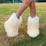 Dermearne New y2k Women's Winter Snow Boots Outdoor Luxury Furry Faux Fox Fur New Fashion Boots WomanPlush Warm Platform Shoes Bottes