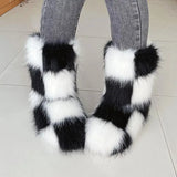 Dermearne New y2k Women's Winter Snow Boots Outdoor Luxury Furry Faux Fox Fur New Fashion Boots WomanPlush Warm Platform Shoes Bottes