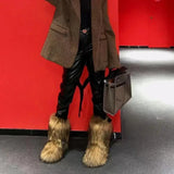Dermearne New y2k Women's Winter Snow Boots Outdoor Luxury Furry Faux Fox Fur New Fashion Boots WomanPlush Warm Platform Shoes Bottes