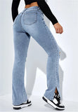 DERMEARNE 2024 Winter New Women's High Waist Ripped Leg Slit Jeans Fashion Slim Fit Stretch Denim Straight Legs Casual Trousers S-2XL