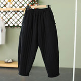 DERMEARNE 2024 Winter Warm Clip Cotton Thickened Retro Down Cotton Pants for Women's Outwear Elastic Waist Loose Relaxed Pants