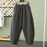 DERMEARNE 2024 Winter Warm Clip Cotton Thickened Retro Down Cotton Pants for Women's Outwear Elastic Waist Loose Relaxed Pants