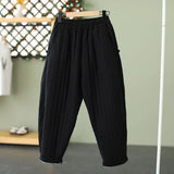 DERMEARNE 2024 Winter Warm Clip Cotton Thickened Retro Down Cotton Pants for Women's Outwear Elastic Waist Loose Relaxed Pants