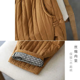 DERMEARNE 2024 Winter Warm Clip Cotton Thickened Retro Down Cotton Pants for Women's Outwear Elastic Waist Loose Relaxed Pants