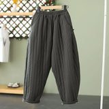 DERMEARNE 2024 Winter Warm Clip Cotton Thickened Retro Down Cotton Pants for Women's Outwear Elastic Waist Loose Relaxed Pants