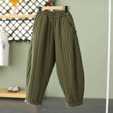 DERMEARNE 2024 Winter Warm Clip Cotton Thickened Retro Down Cotton Pants for Women's Outwear Elastic Waist Loose Relaxed Pants
