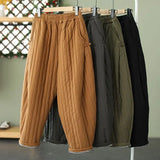 DERMEARNE 2024 Winter Warm Clip Cotton Thickened Retro Down Cotton Pants for Women's Outwear Elastic Waist Loose Relaxed Pants