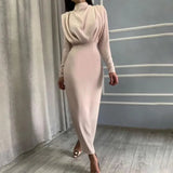 DERMEARNE 2024 Autumn Solid Bodycon Midi Dress Turtleneck Long Sleeve Slim Office Lady Sexy Office Lady Blue Party Dresses For Women Work