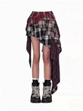 Dermearne 2024 Autumn Summer New Fashion Design Plaid Tassel Short Skirt High Waist Japan Popular Half Skirt Women's Skirt Pants