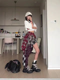 Dermearne 2024 Autumn Summer New Fashion Design Plaid Tassel Short Skirt High Waist Japan Popular Half Skirt Women's Skirt Pants