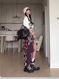Dermearne 2024 Autumn Summer New Fashion Design Plaid Tassel Short Skirt High Waist Japan Popular Half Skirt Women's Skirt Pants