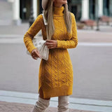 DERMEARNE 2024 Autumn Winter New Women's Knitted Wrap Hip Skirt High Neck Warm and Thickened Elegant Knitted Sweater Long Sleeve Dress