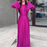 DERMEARNE 2024 Eid Flare Sleeve Muslim Pleated Dress Women Abaya Morocco Ramadan Lace-Up Abayas Kaftan Islam Dubai Arab Modest Long Robe