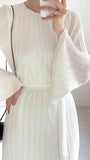DERMEARNE 2024 Eid Flare Sleeve Muslim Pleated Dress Women Abaya Morocco Ramadan Lace-Up Abayas Kaftan Islam Dubai Arab Modest Long Robe