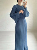 DERMEARNE 2024 Eid Flare Sleeve Muslim Pleated Dress Women Abaya Morocco Ramadan Lace-Up Abayas Kaftan Islam Dubai Arab Modest Long Robe