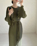 DERMEARNE 2024 Eid Flare Sleeve Muslim Pleated Dress Women Abaya Morocco Ramadan Lace-Up Abayas Kaftan Islam Dubai Arab Modest Long Robe