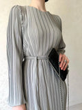 DERMEARNE 2024 Eid Flare Sleeve Muslim Pleated Dress Women Abaya Morocco Ramadan Lace-Up Abayas Kaftan Islam Dubai Arab Modest Long Robe
