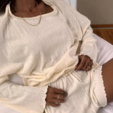DERMEARNE 2024 European and American crew neck breathable pajamas two-piece set loose soft and comfortable women's loungewear summer set