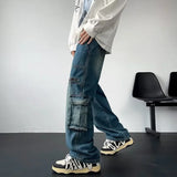 DERMEARNE 2025 New Men's Streetwear Multi-pocket Cargo Jeans Y2K Vintage Wide Leg Denim Pants Hip Hop Fashion Baggy Jean Hombre Trousers