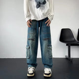 DERMEARNE 2025 New Men's Streetwear Multi-pocket Cargo Jeans Y2K Vintage Wide Leg Denim Pants Hip Hop Fashion Baggy Jean Hombre Trousers