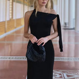 DERMEARNE 2024 Sexy Round Neck Sleeveless Party Dress Women Elegant Tie-up Satin  Long Dress Summer Fashion High Waist Solid Skinny Dress