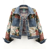 Dermearne 2024 Spring and Autumn New Joker Print Splicing Long Sleeve Lapel Fashion Denim Jacket Female Short Loose Casual Jacket Female.