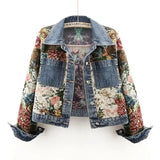 Dermearne 2024 Spring and Autumn New Joker Print Splicing Long Sleeve Lapel Fashion Denim Jacket Female Short Loose Casual Jacket Female.