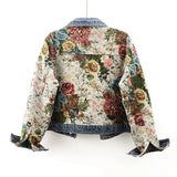 Dermearne 2024 Spring and Autumn New Joker Print Splicing Long Sleeve Lapel Fashion Denim Jacket Female Short Loose Casual Jacket Female.