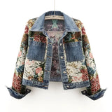 Dermearne 2024 Spring and Autumn New Joker Print Splicing Long Sleeve Lapel Fashion Denim Jacket Female Short Loose Casual Jacket Female.