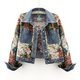 Dermearne 2024 Spring and Autumn New Joker Print Splicing Long Sleeve Lapel Fashion Denim Jacket Female Short Loose Casual Jacket Female.