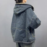 DERMEARNE 2024 Winter Fashion Casual Denim Jacket Women Warm Vintage Ladies Hooded Thick Granular fleece jeans Coat Loose Outerwear
