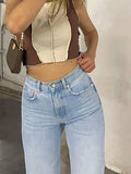 DERMEARNE 2024 women's new knee-piercing jeans women's loose comfortable casual all-match straight micro-elastic jeans