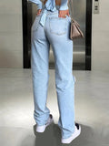 DERMEARNE 2024 women's new knee-piercing jeans women's loose comfortable casual all-match straight micro-elastic jeans