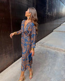 DERMEARNE 2025 Autumn New Women's Fashion Printed Sexy V-neck Casual Comfortable Nine Inch Sleeve Medium Length Dress For Women